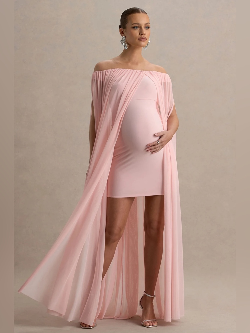 Atmosphere- Off-Shoulder Pink Maternity Overlay Dress